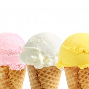 Pink ice cream in a cone